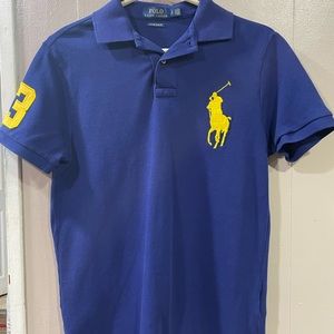 Blue Polo Ralph Lauren Large Yellow Pony Custom Slim Fit Size S
